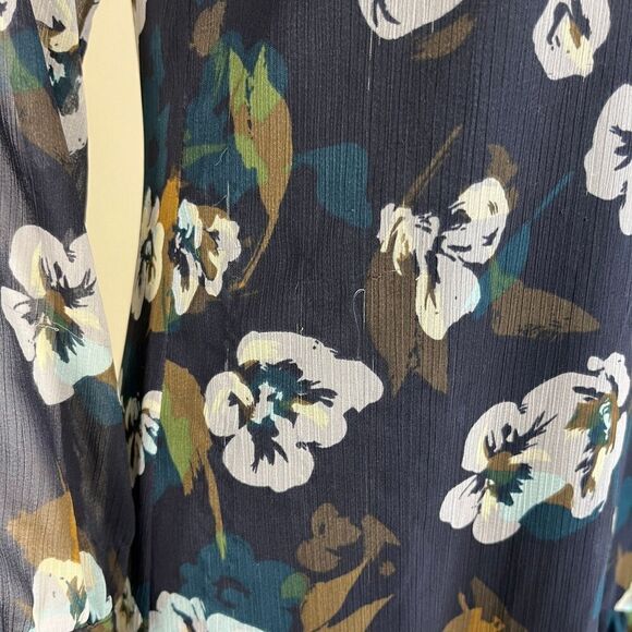 Cabi Women's Size S Blue Floral Sheer Pirouetee Drop Waist Teired Midi Dress - Picture 16 of 16